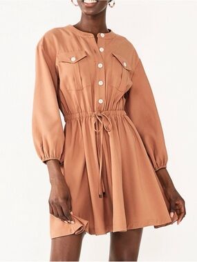 Nine West women’s fit & flare drawstring waist button utility dress size large